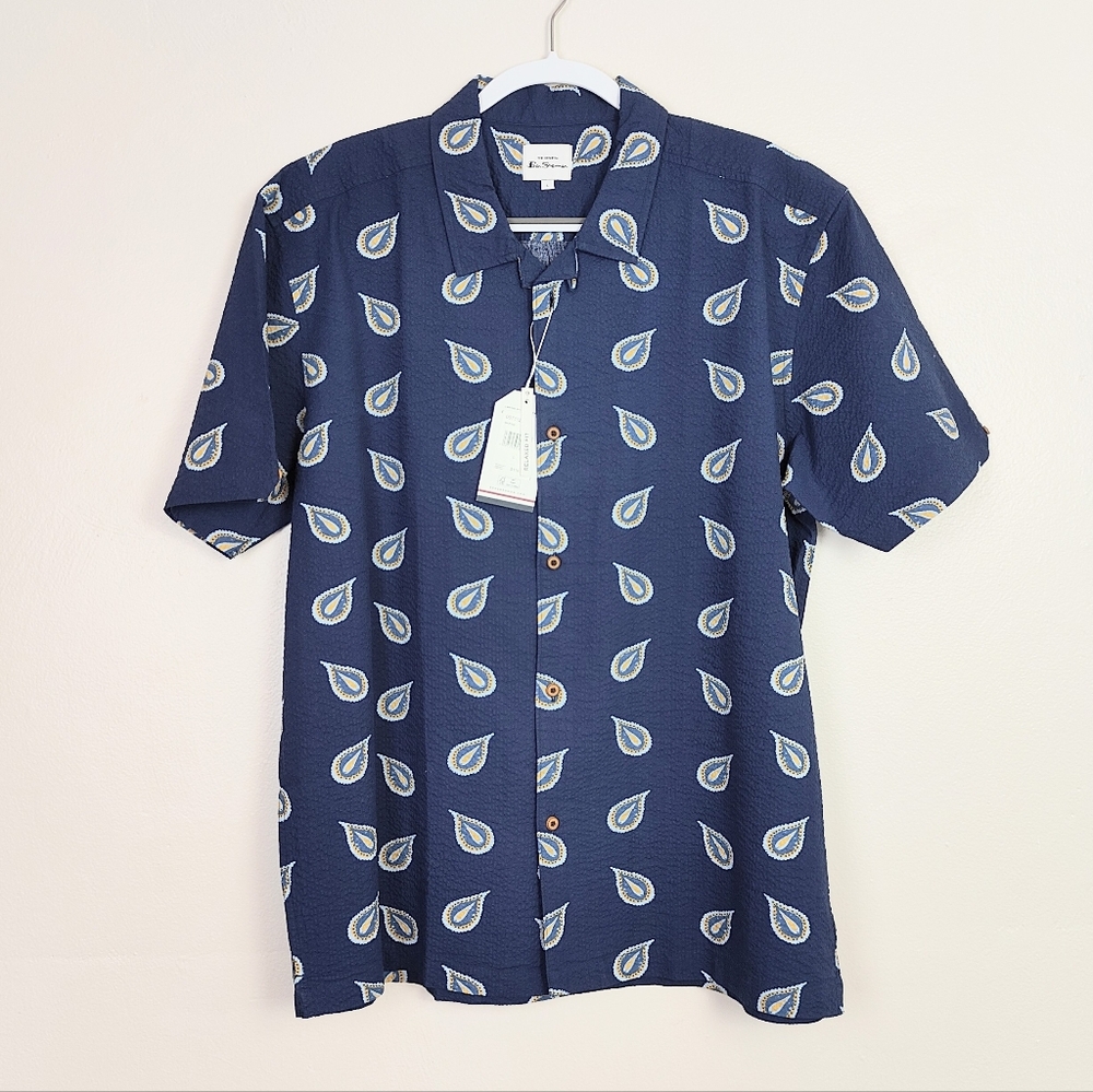 Ben Sherman Men's Short Sleeve Button Down Shirt Seersucker Relaxed  Fit Large